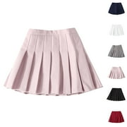 Miluxas Girl Pleated Skort Clearance Tennis Skirt with Shorts Stretch Waist Girls Skater Culottes White 14 Years(160)